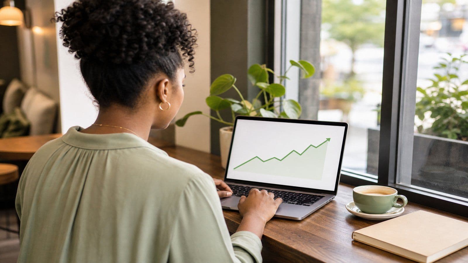 A business owner checks the detail behind a single account balance on her laptop