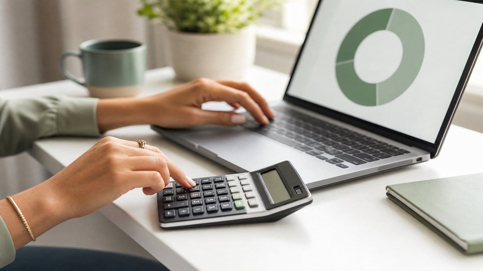 A small-business owner works through her monthly numbers and sorts each expense into the right category