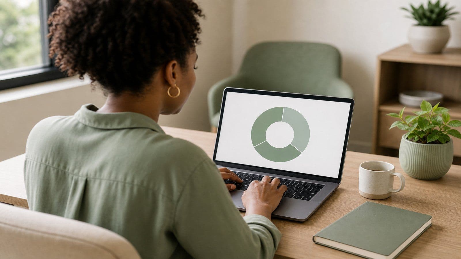 A small-business owner reviews her monthly numbers on a laptop