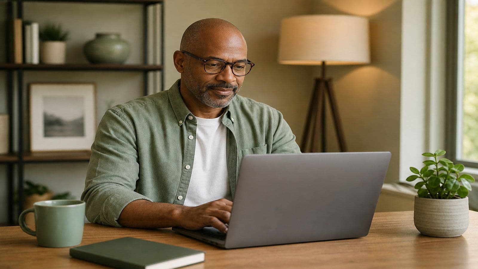 An owner works through the final closing entries at his desk