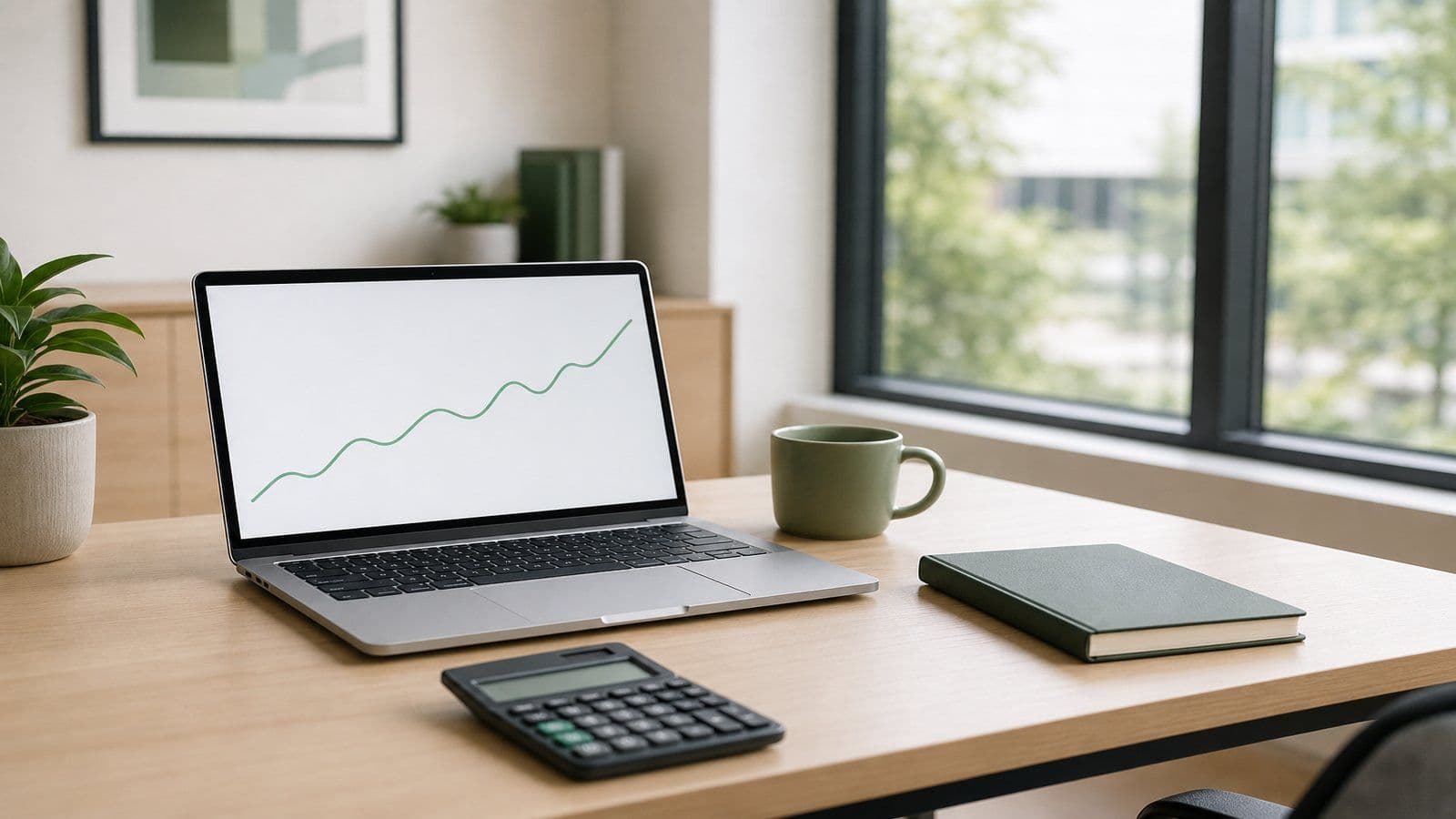 A calm modern office where an owner tracks profitability trends