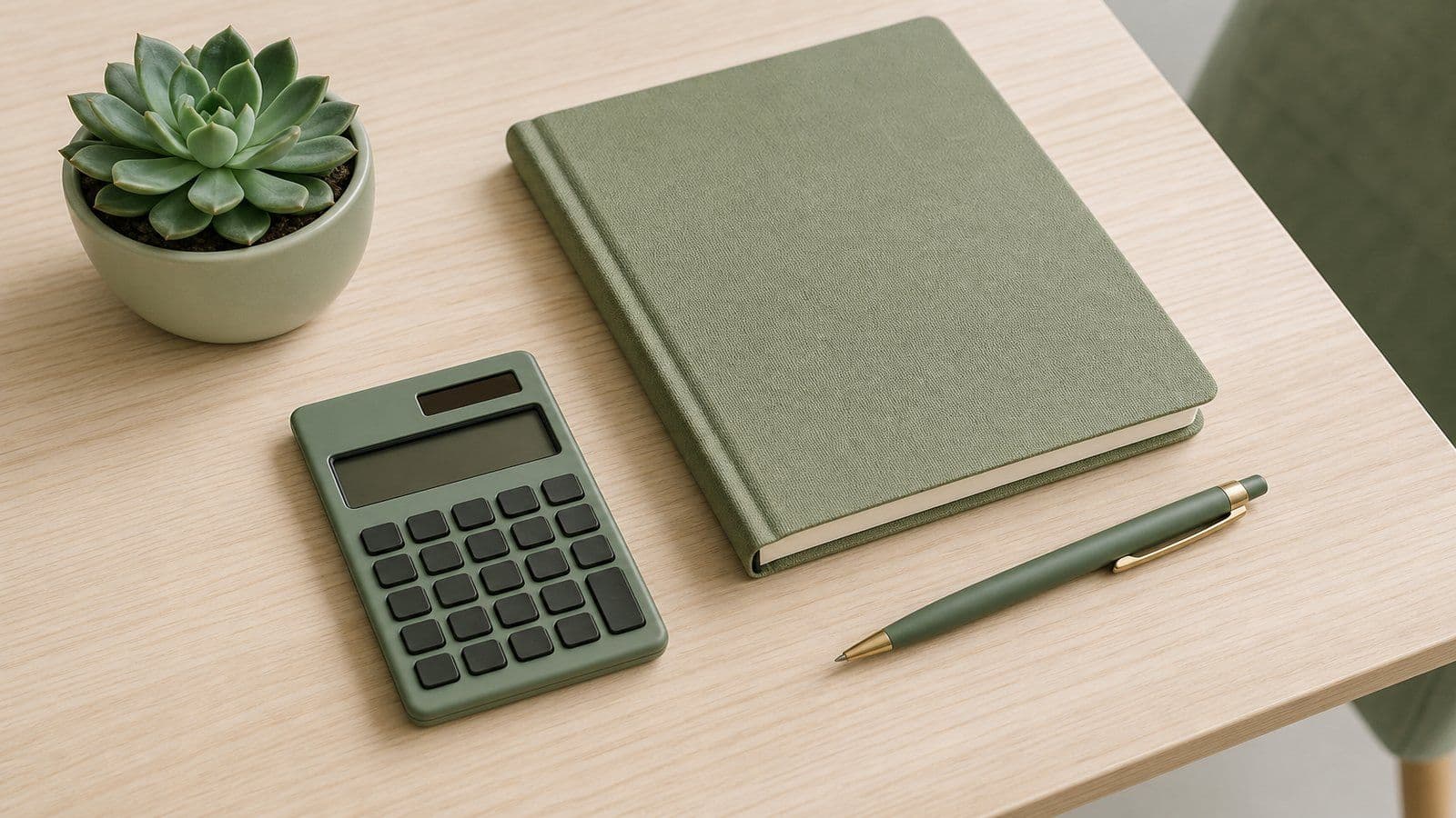 A tidy workspace prepared for a business owner's monthly bookkeeping