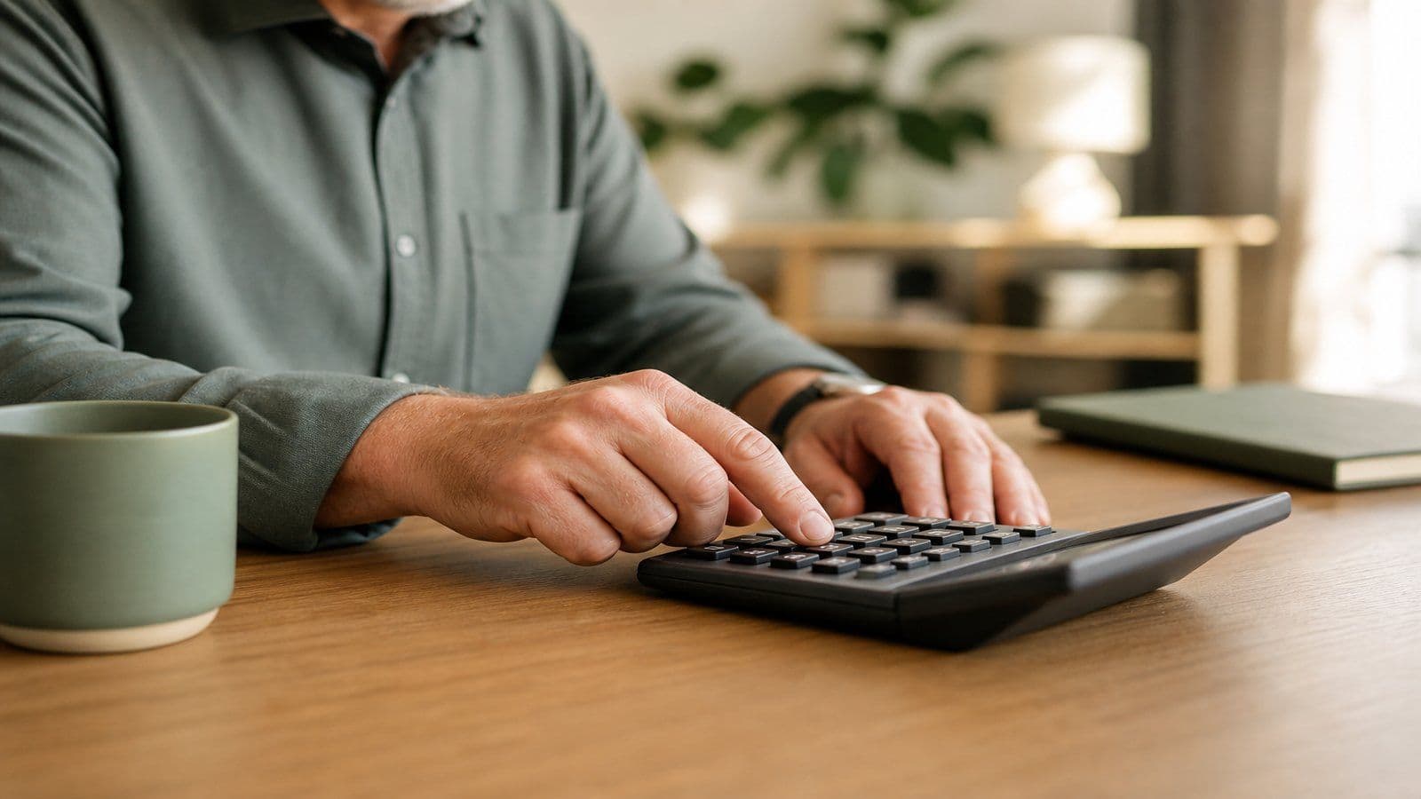 Hands using a calculator to split a loan payment into principal and interest